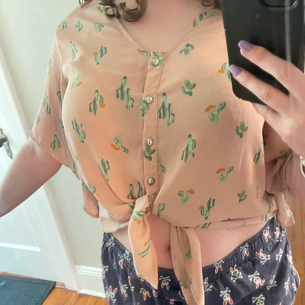 PINK CACTUS PATTERN CROP TOP